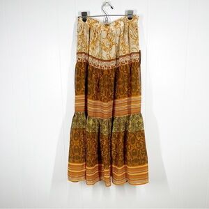 NEW Her Destiny Brown Floral and Striped Boho Cottagecore Maxi Skirt Medium